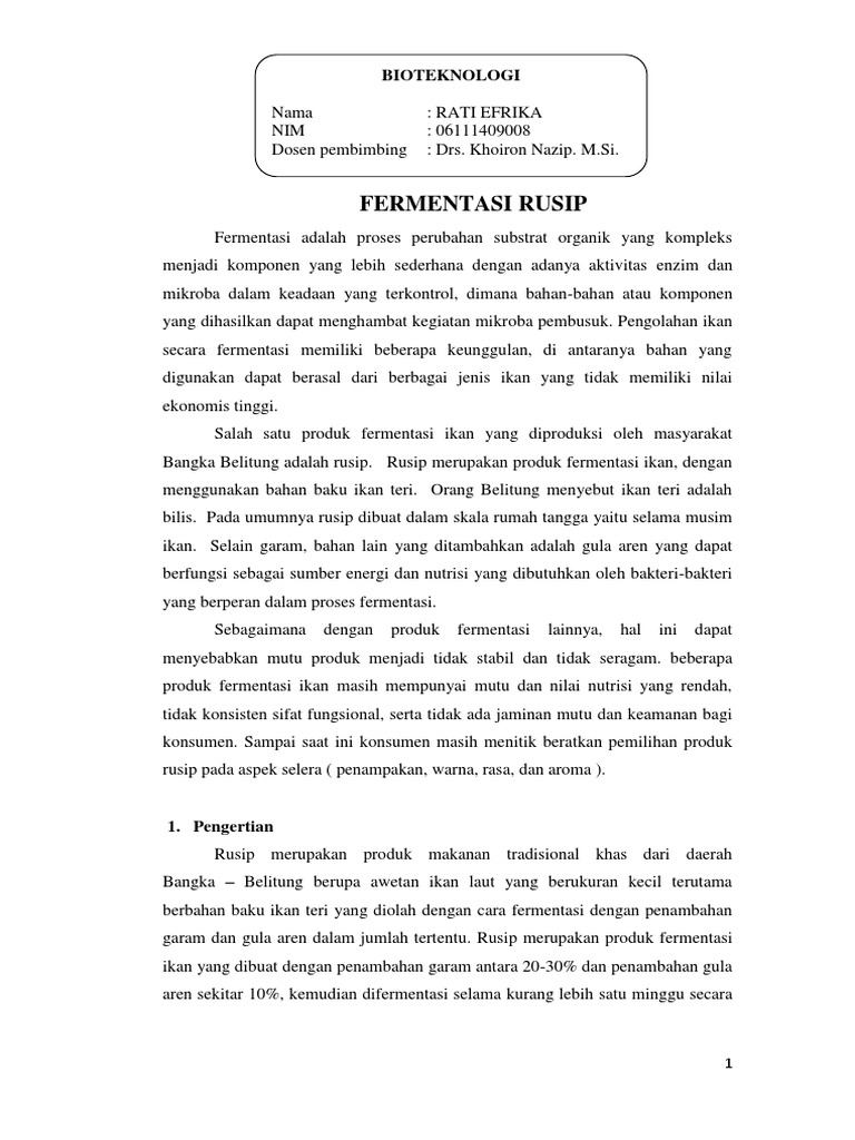 Proses Fermentasi Rusip Ikan Teri | PDF