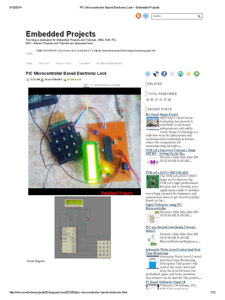 PIC Microcontroller Based Electronic Lock Embedded Projects | PDF ...