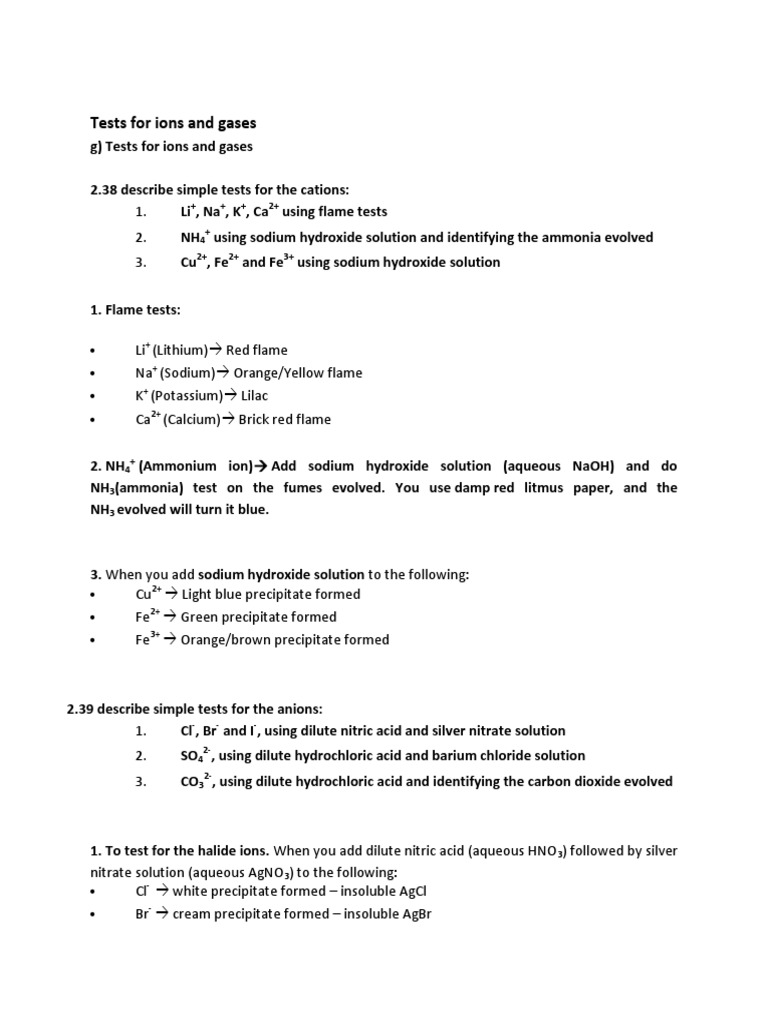 Tests for Ions and Gases Sodium Hydroxide