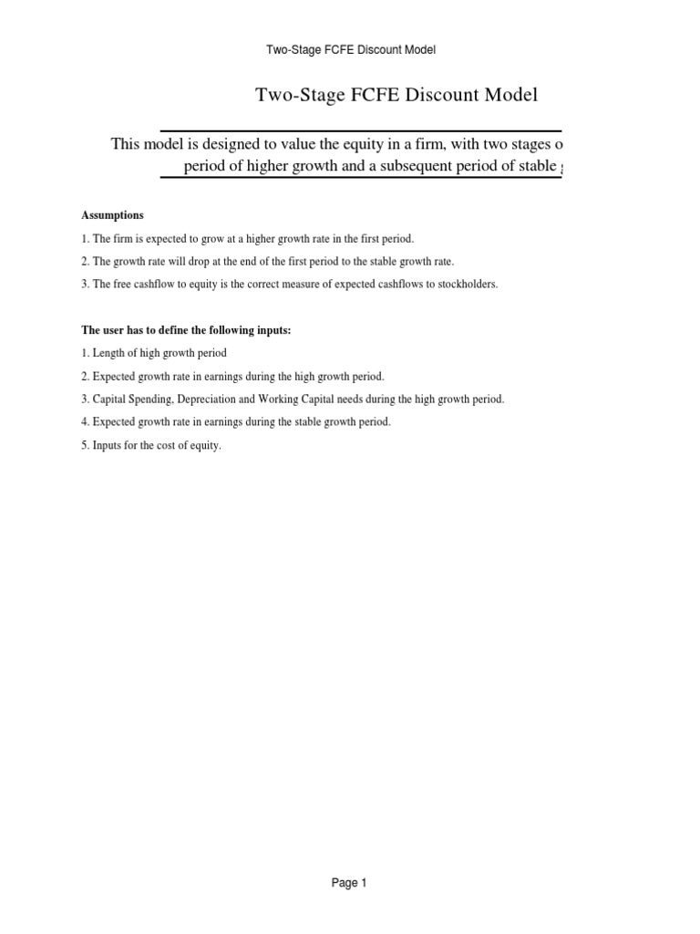 Two-Stage FCFE Model Valuation | PDF | Discounting | Euro