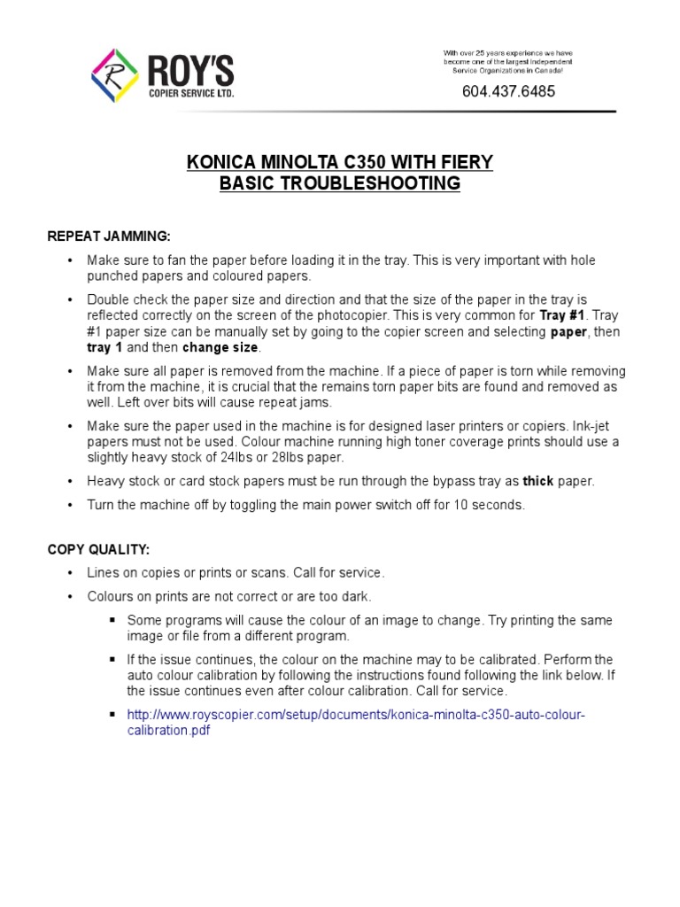 Konica Minolta c350 Fiery Basic Troubleshooting PDF Photocopier Email