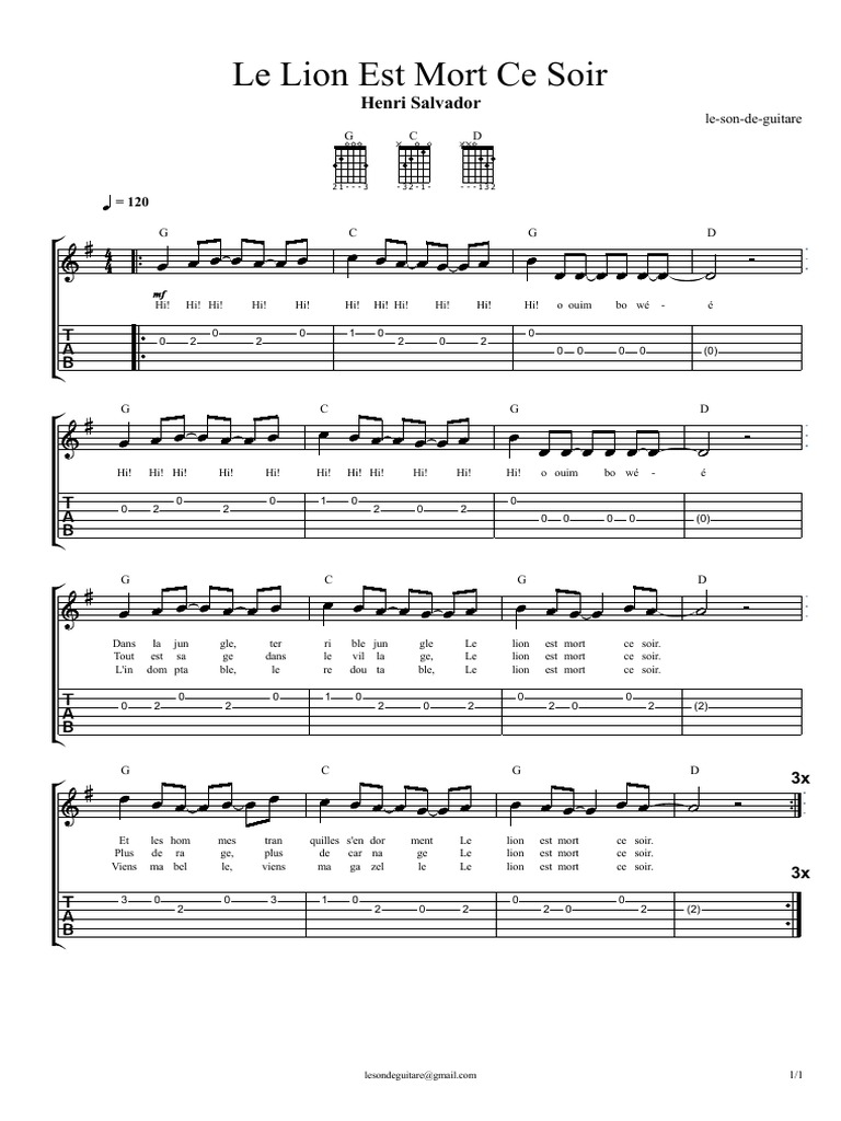 Tablature Le Lion Est Mort Ce Soir Le Lion Est Mort Ce Soir PDF | PDF