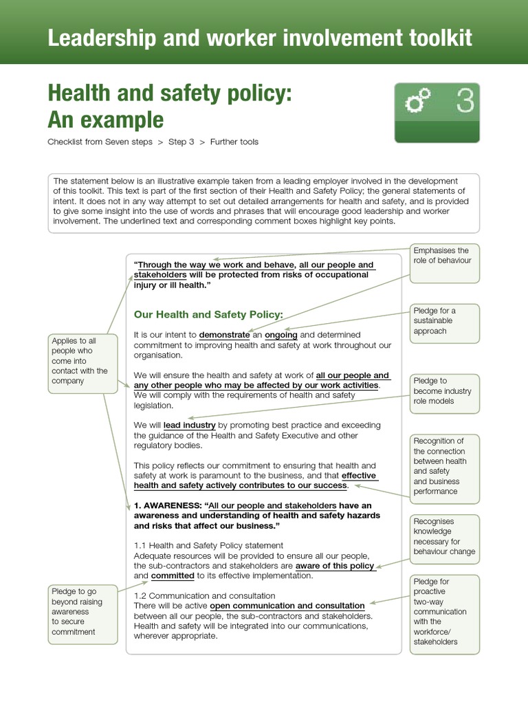 Health and Safety Policy Example Unit 27 | PDF