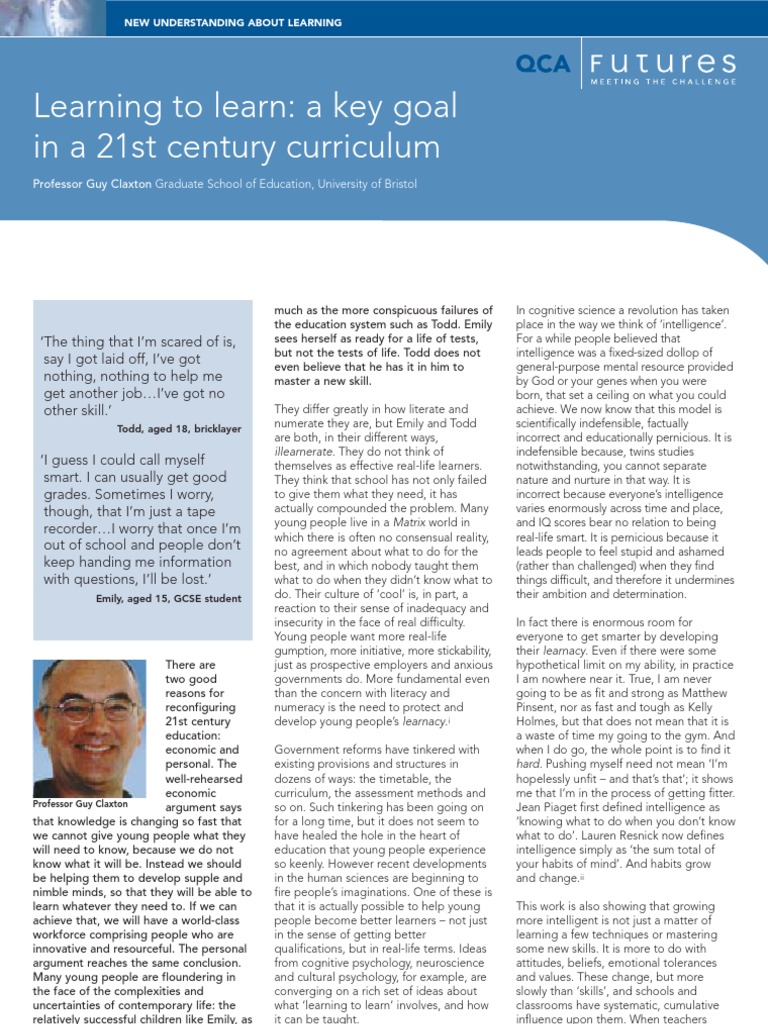 Learning To Learn: A Key Goal in A 21st Century Curriculum | PDF ...