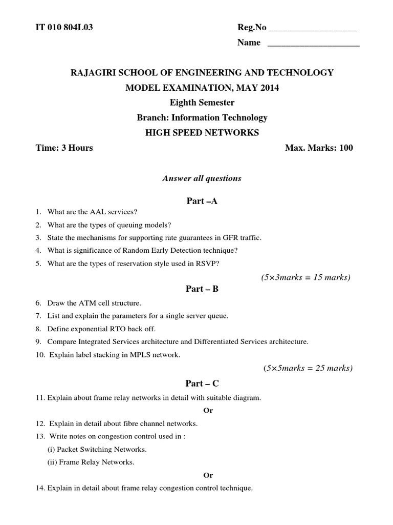 High Speed Networks Exam Questions | PDF | Computers