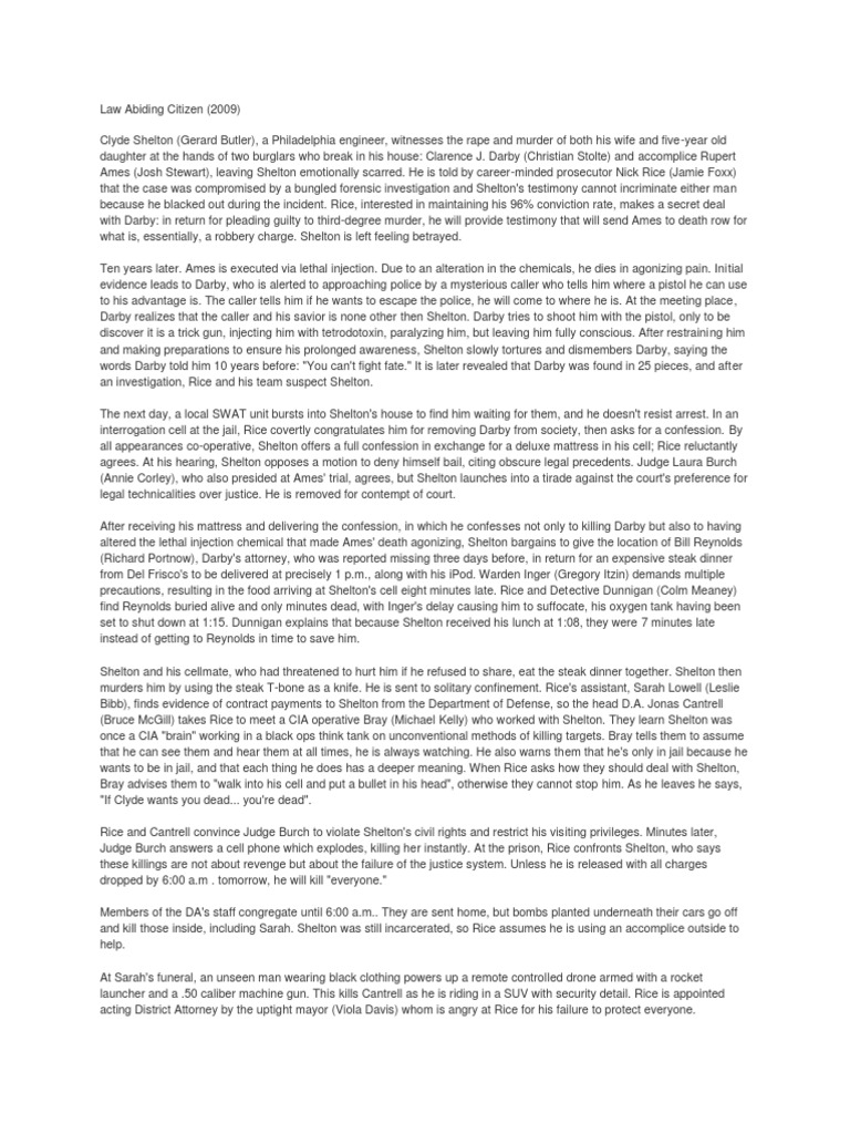 Law Abiding Citizen Reaction Paper PDF Crime & Violence Crime