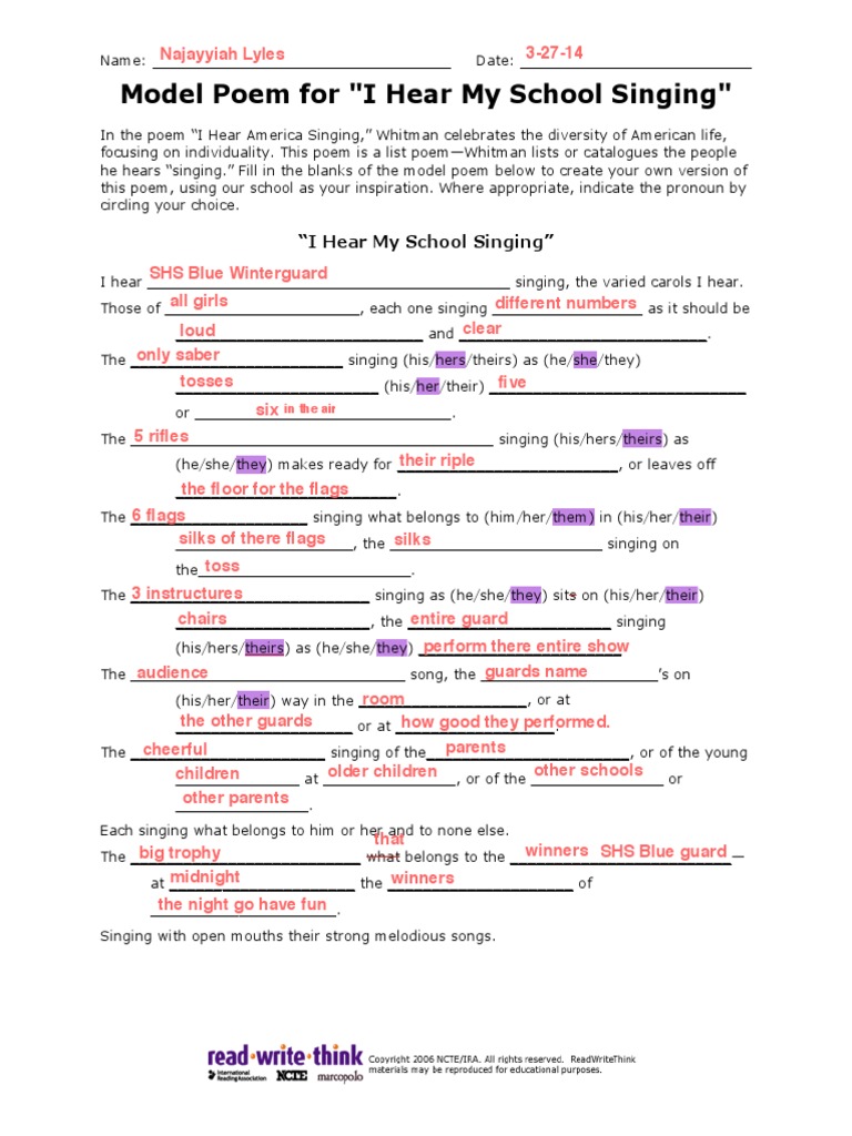 I Hear My School Singing: A Model Poem | PDF