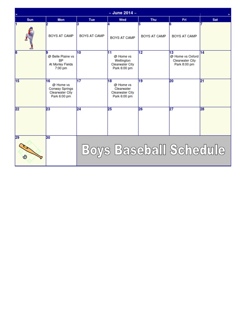 June Baseball Schedule | PDF | Sports & Recreation | Cooking, Food & Wine