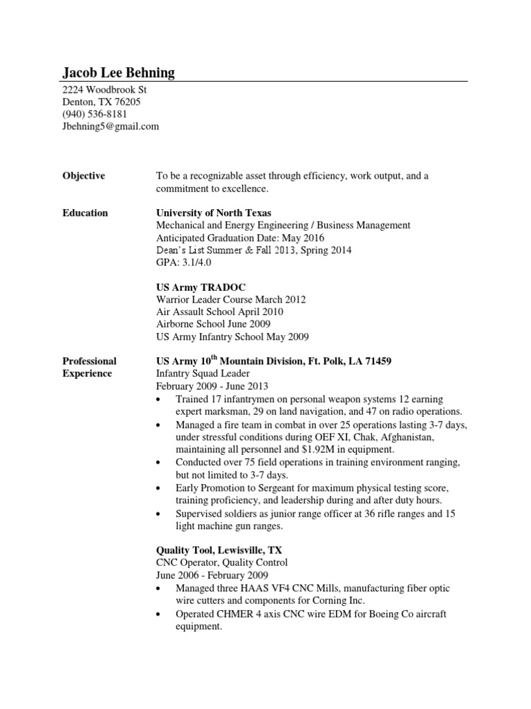 Jacob Behning: Engineering & Military Resume | PDF | Technology ...