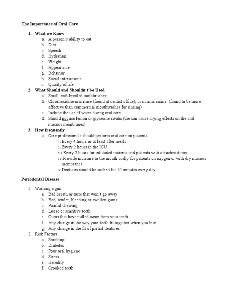 The Importance of Oral Care Outline | PDF | Oral Hygiene | Human Tooth