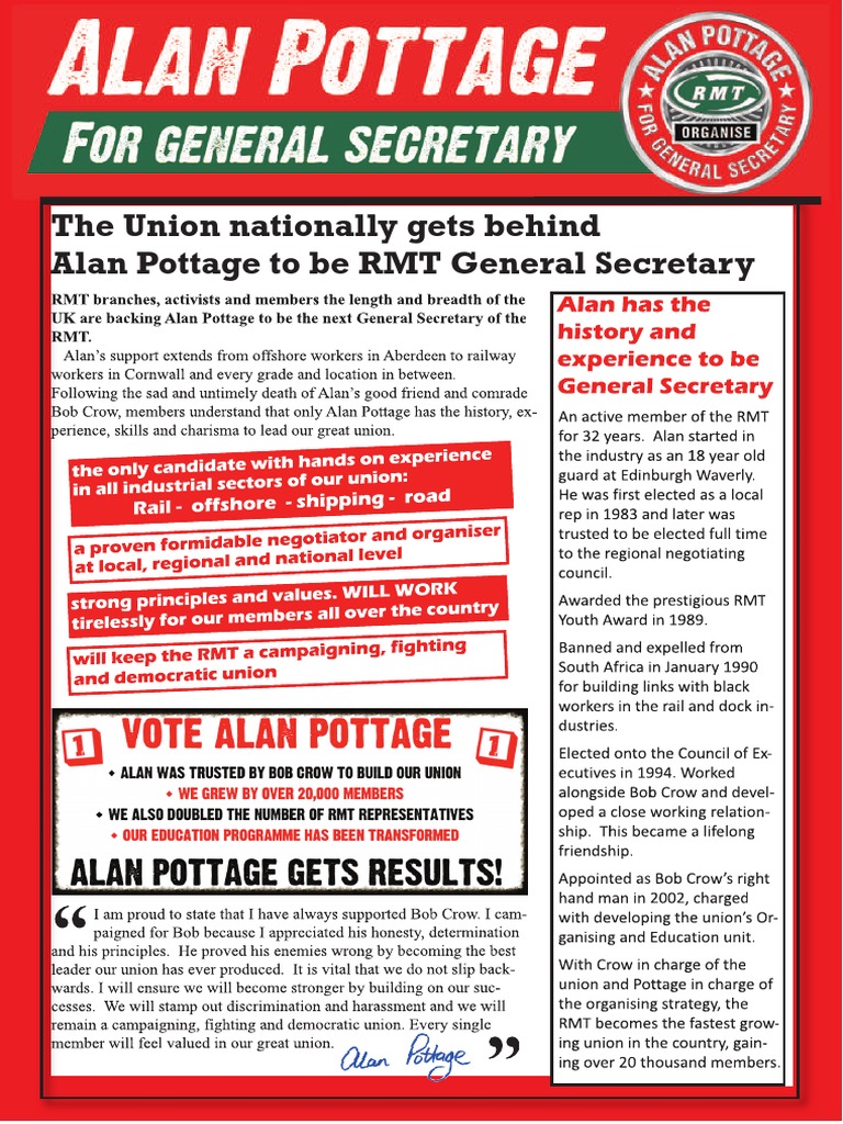 Alan Pottage For General Secretary Newsletter | PDF | Politics (General)