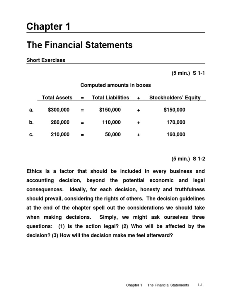 Financial Accounting Chapter 1 Solutions | PDF | Retained Earnings ...