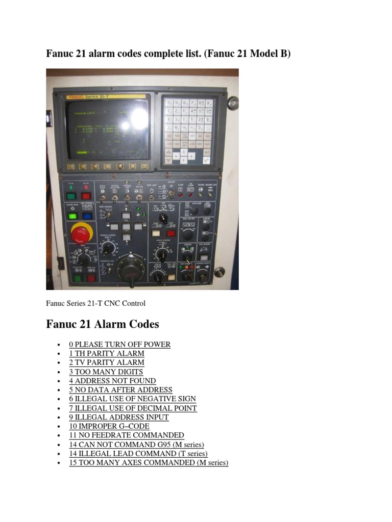 FANUC Alarm Code List - Common FANUC Error Codes & CNC Controls