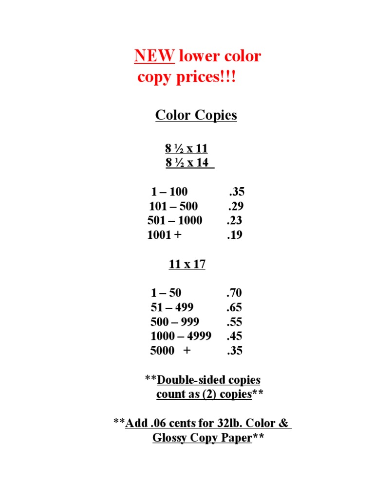 Colo Copy Price Sheet | PDF