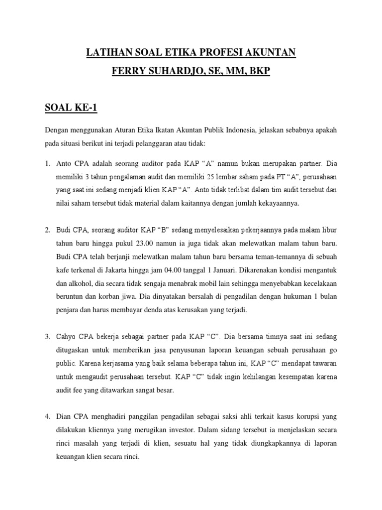 Latihan Soal Etika Profesi Akuntan