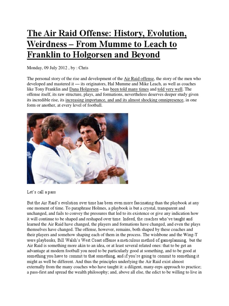 The Air Raid Offense Pdf Gridiron Football American Football