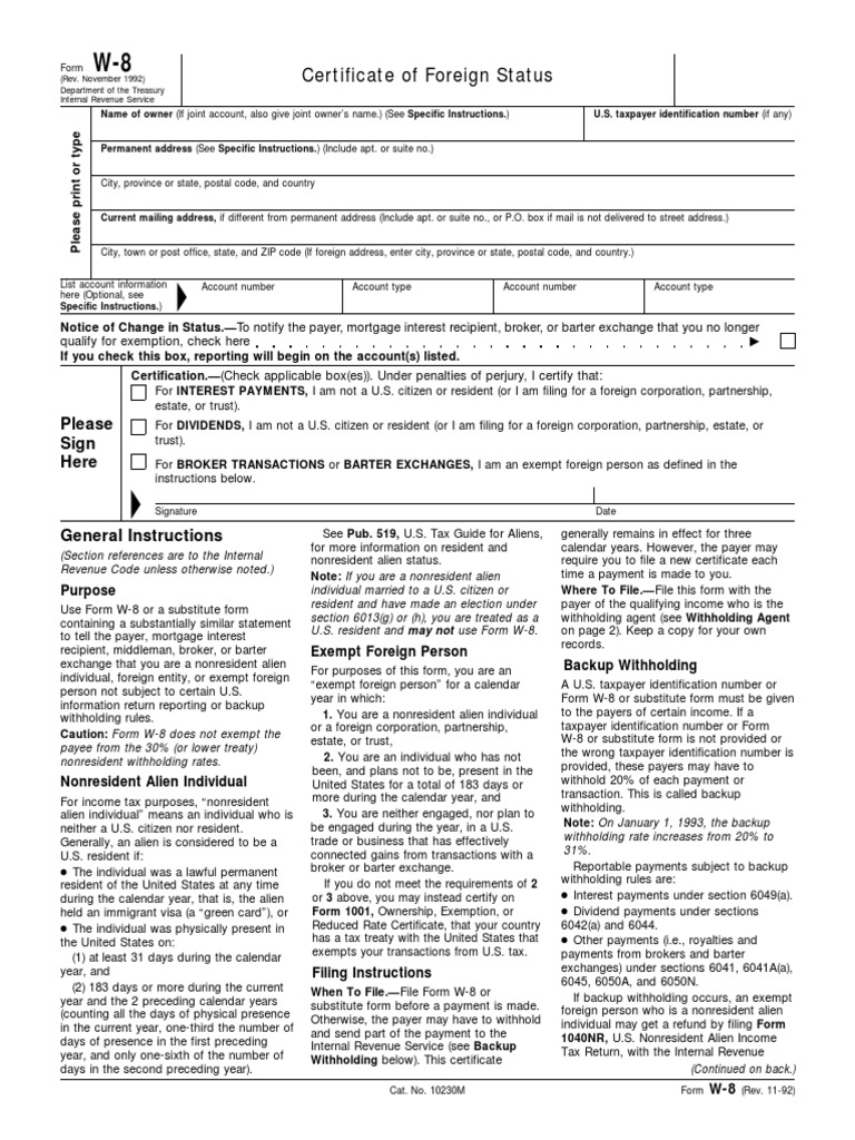 W-8 Form