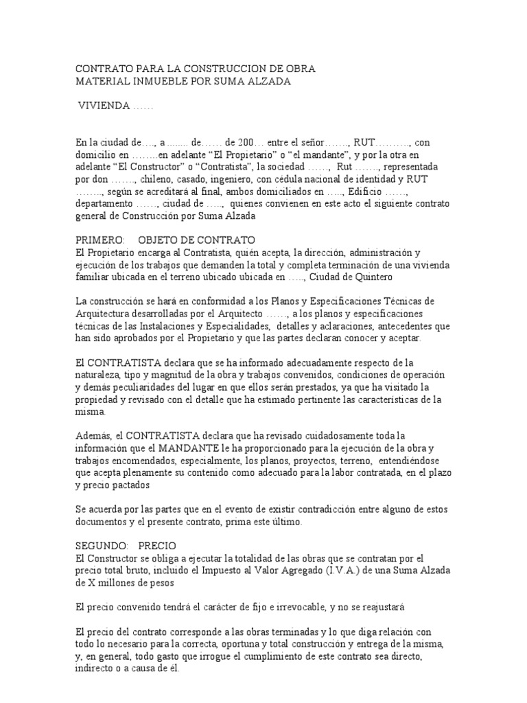 Contrato de Construccion Vivienda | PDF | Derecho laboral | Propiedad