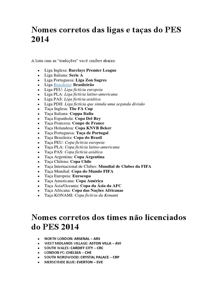 PES Edições PS2: Nomes Corretos - PES 2014 - PS2