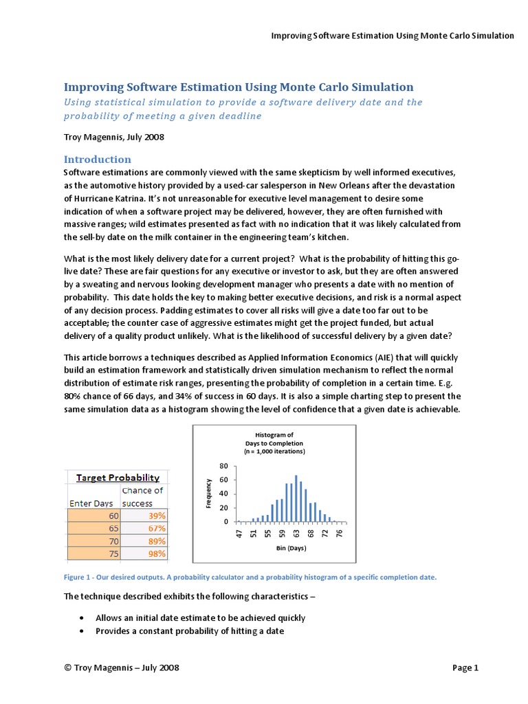 Improving Software Estimation Promises Using Monte Carlo Simulation ...