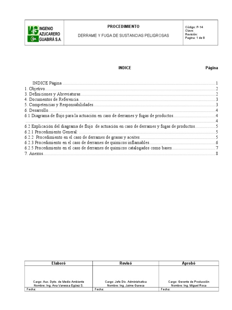 Procedimiento para Derrames Peligrosos | PDF | Residuos | Química