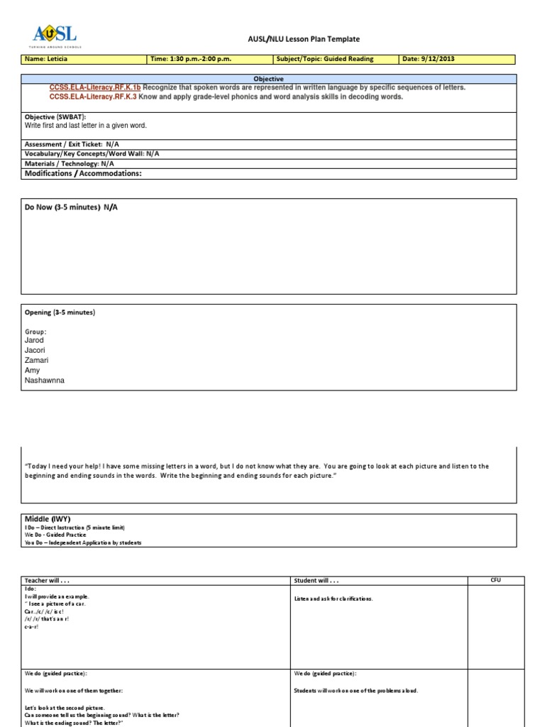 Guided Reading Phonics Lesson Plan | PDF