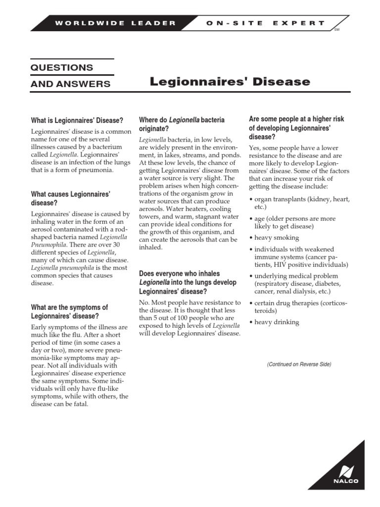 Legionnaires Disease Questions and Answer PDF Epidemiology