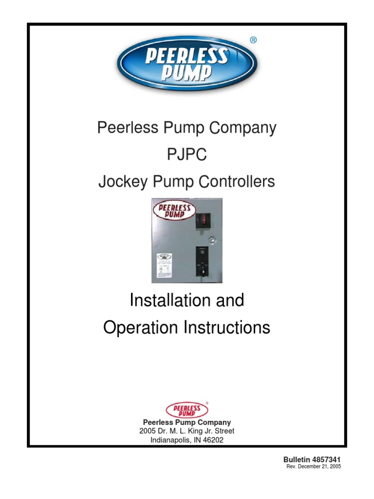 Peerless Pump Company Pjpc Jockey Pump Controllers Installation and