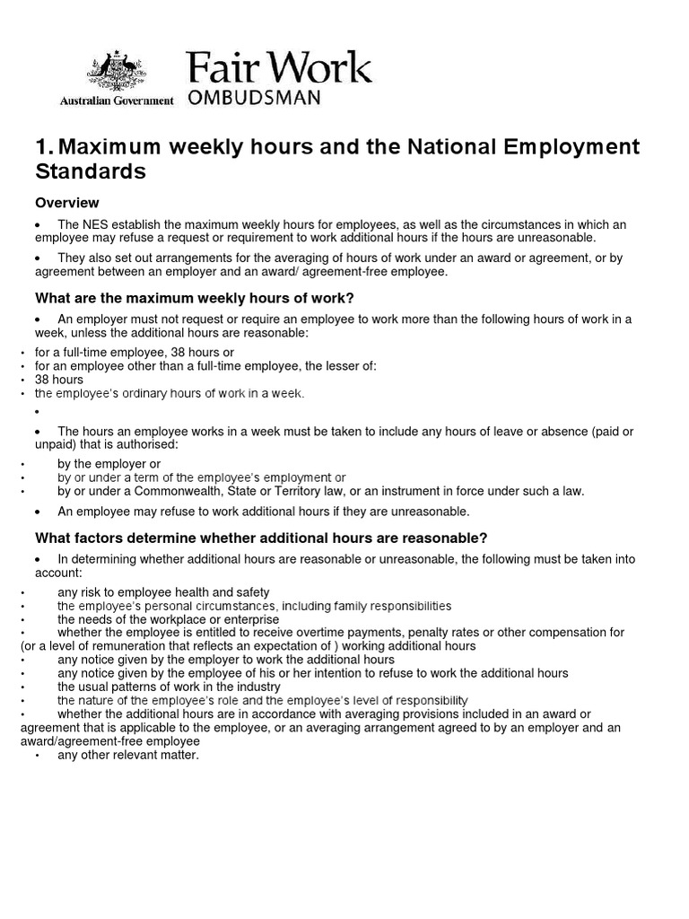 2014 Fair Work Australia 10 NES (Overview) Overtime Employment