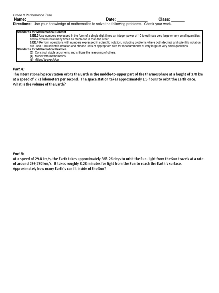 Grade 8 Math Task: Scientific Notation | PDF | Teaching Methods & Materials