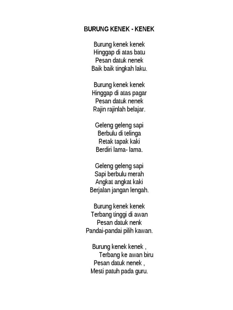 Lirik Lagu Burung Kenek Kenek | PDF