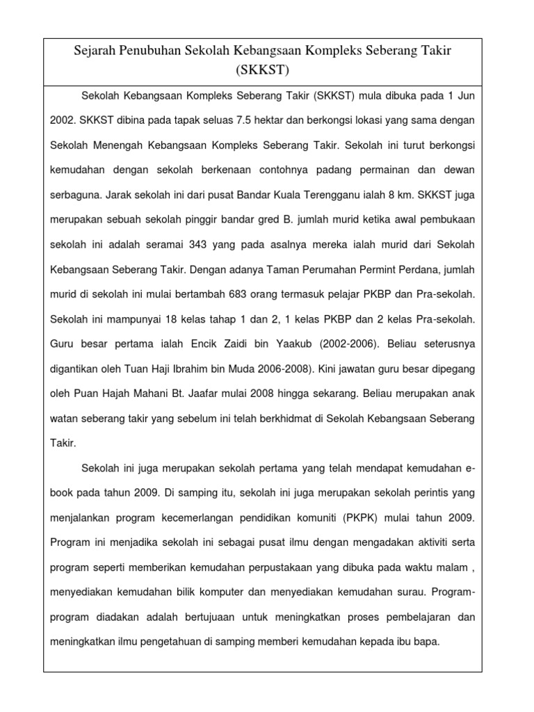 Sejarah Penubuhan Sekolah Kebangsaan Kompleks Seberang Takir Pdf