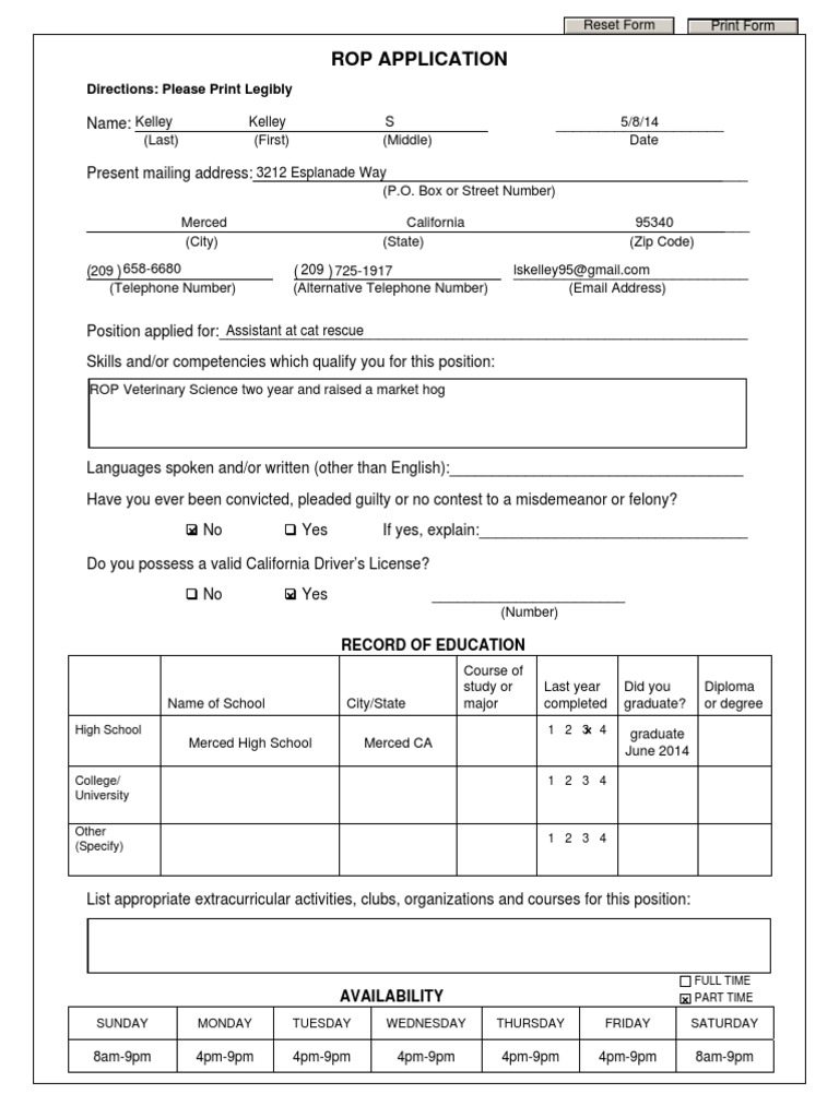 ROP Veterinary Science Application Form | PDF