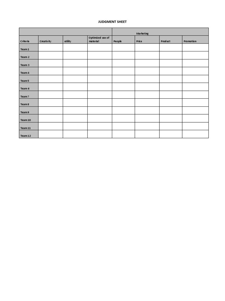 Marketing Judgment Sheet Template | PDF