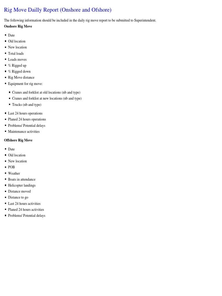 Rig Move Dailly Report (Onshore and Ofshore) | PDF | Science ...