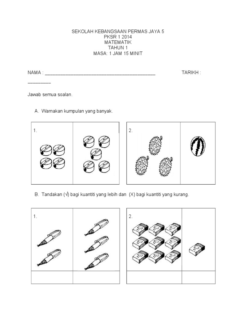 Ujian Matematik Tahun 1 Pdf