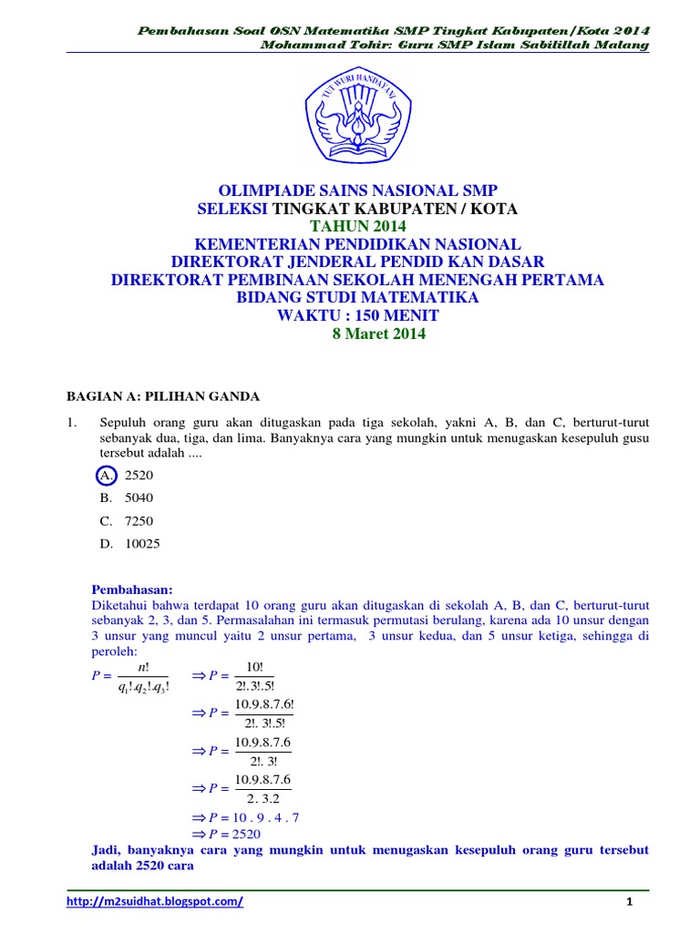 Soal Olimpiade Matematika Smp Pdf