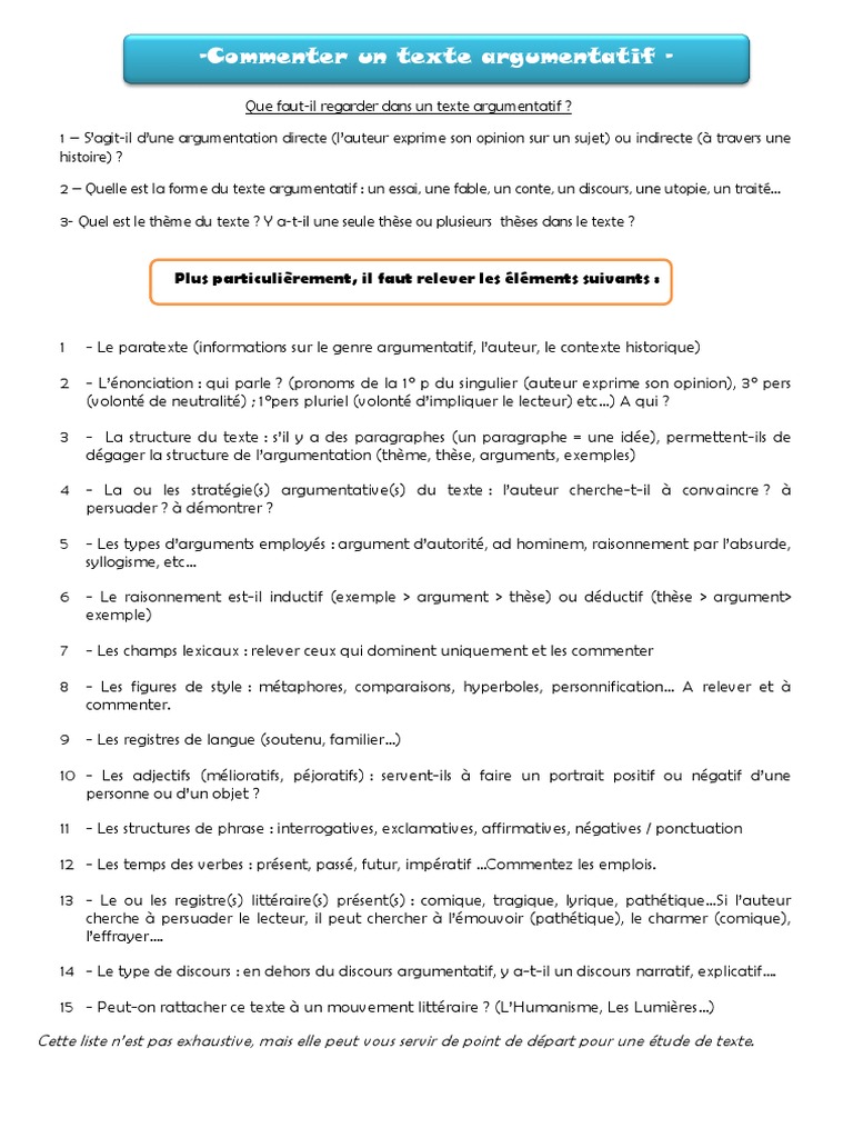 Methode D Analyse D Un Texte Argumentatif