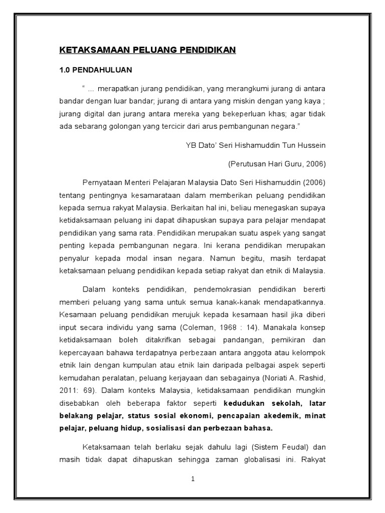 Ketaksamaan Peluang Pendidikan (Done) | PDF