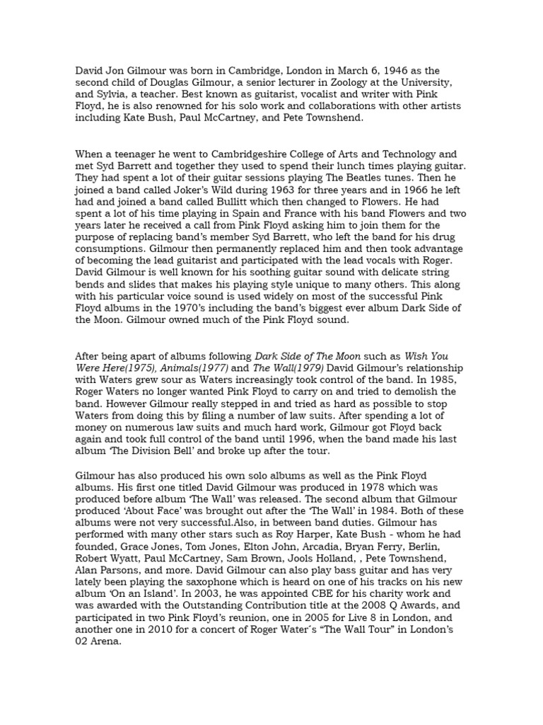 Biography David Gilmour | Rock Music | British Musicians