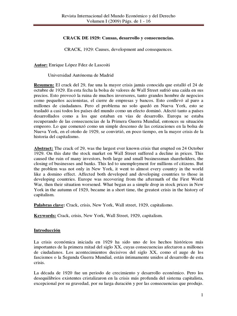Causas y consecuencias del crack de 1929 | PDF | Gran depresion | John ...