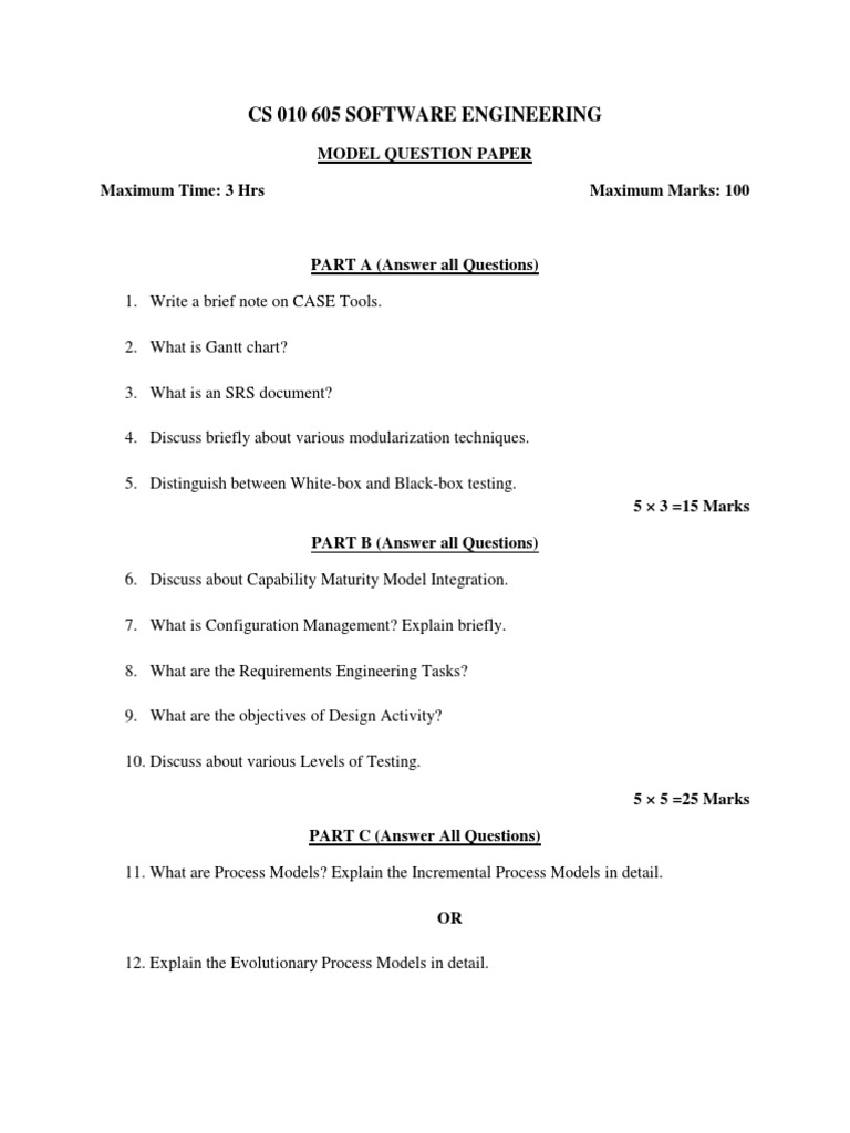Software Engineering Model Question Paper | PDF