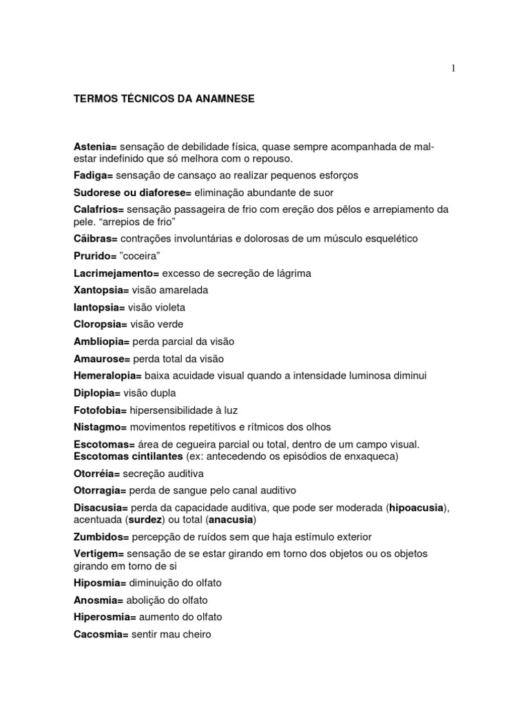 TERMOS TÉCNICOS DA ANAMNESE Simiologia Médica | PDF | Menstruação | Micção