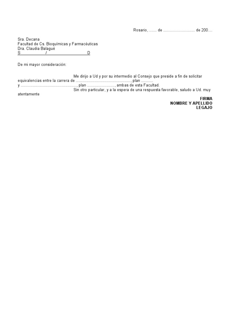 Carta Modelo Equivalencias