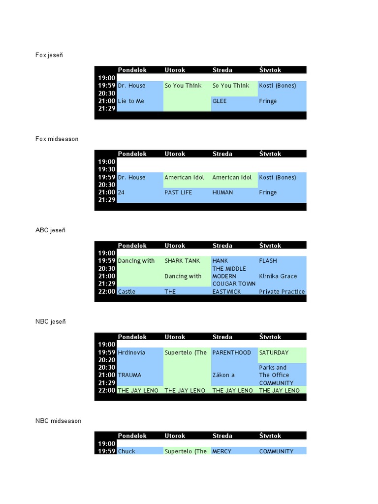 Fall TV Schedule Overview | PDF | Television | Entertainment