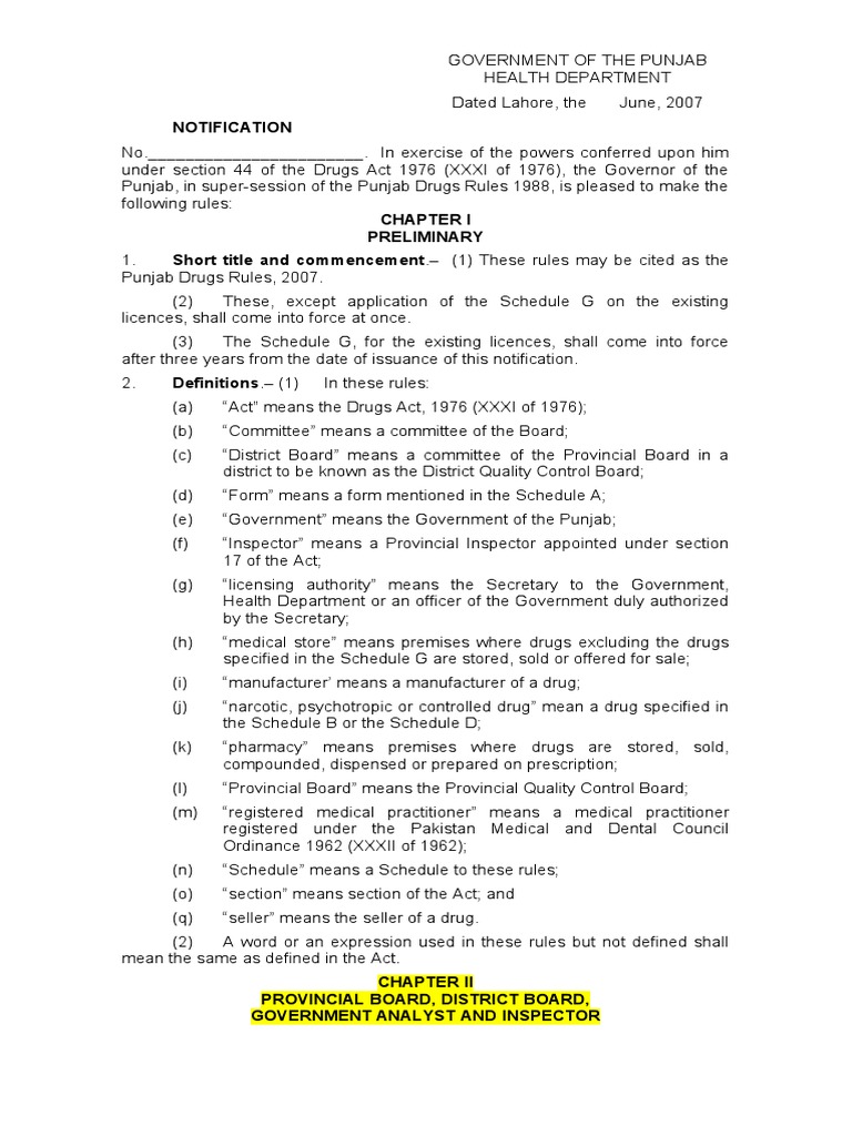 Punjab Drugs Rules 07 License Medical Prescription