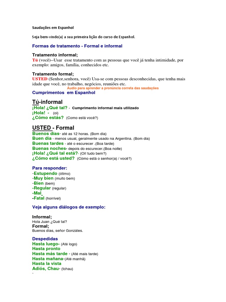 Saudacoes Em Espanhol Y Alfabeto Pdf Lingua Espanhola Agrupamento