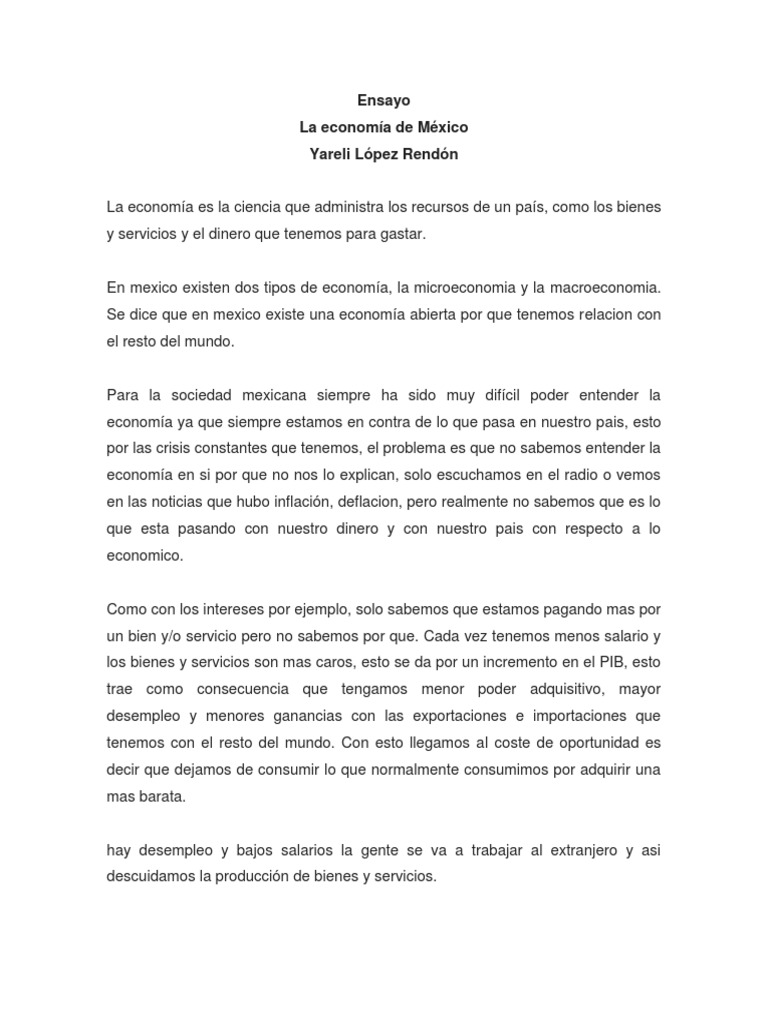 Ensayo La Economia en Mexico Historia del pensamiento económico Economias