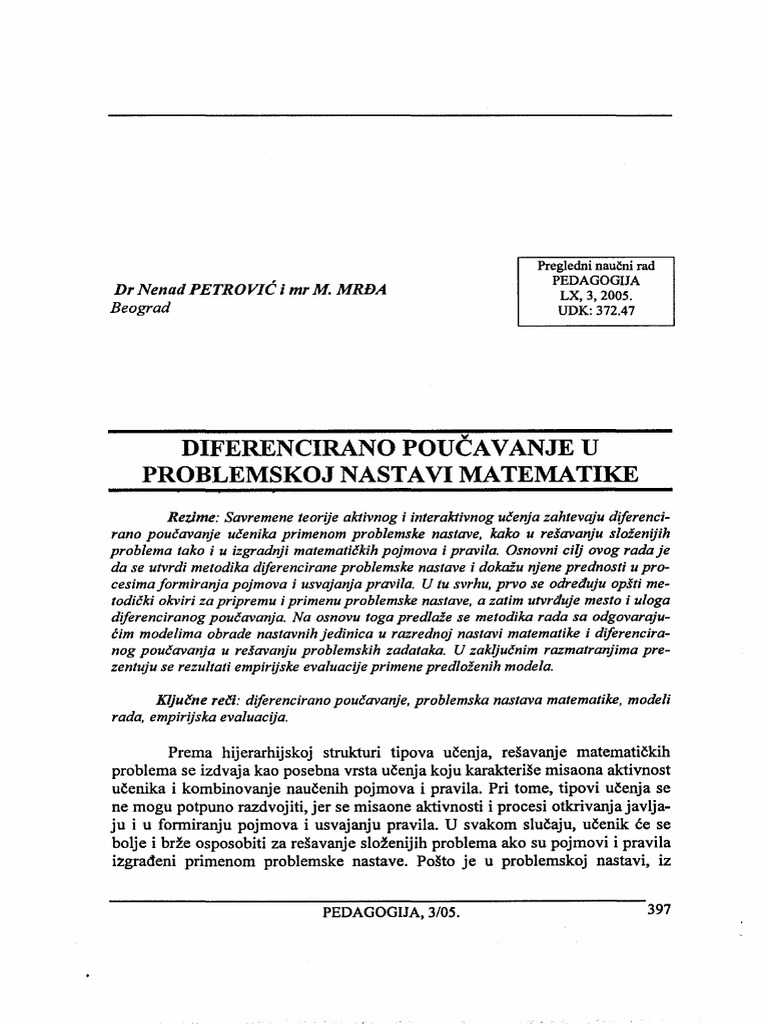 Diferencirano Poucavanje U Nastavi Matematike | PDF