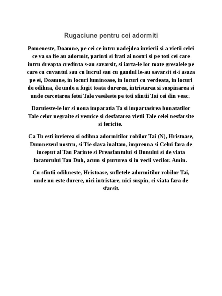 Rugaciune Pentru Cei Adormiti